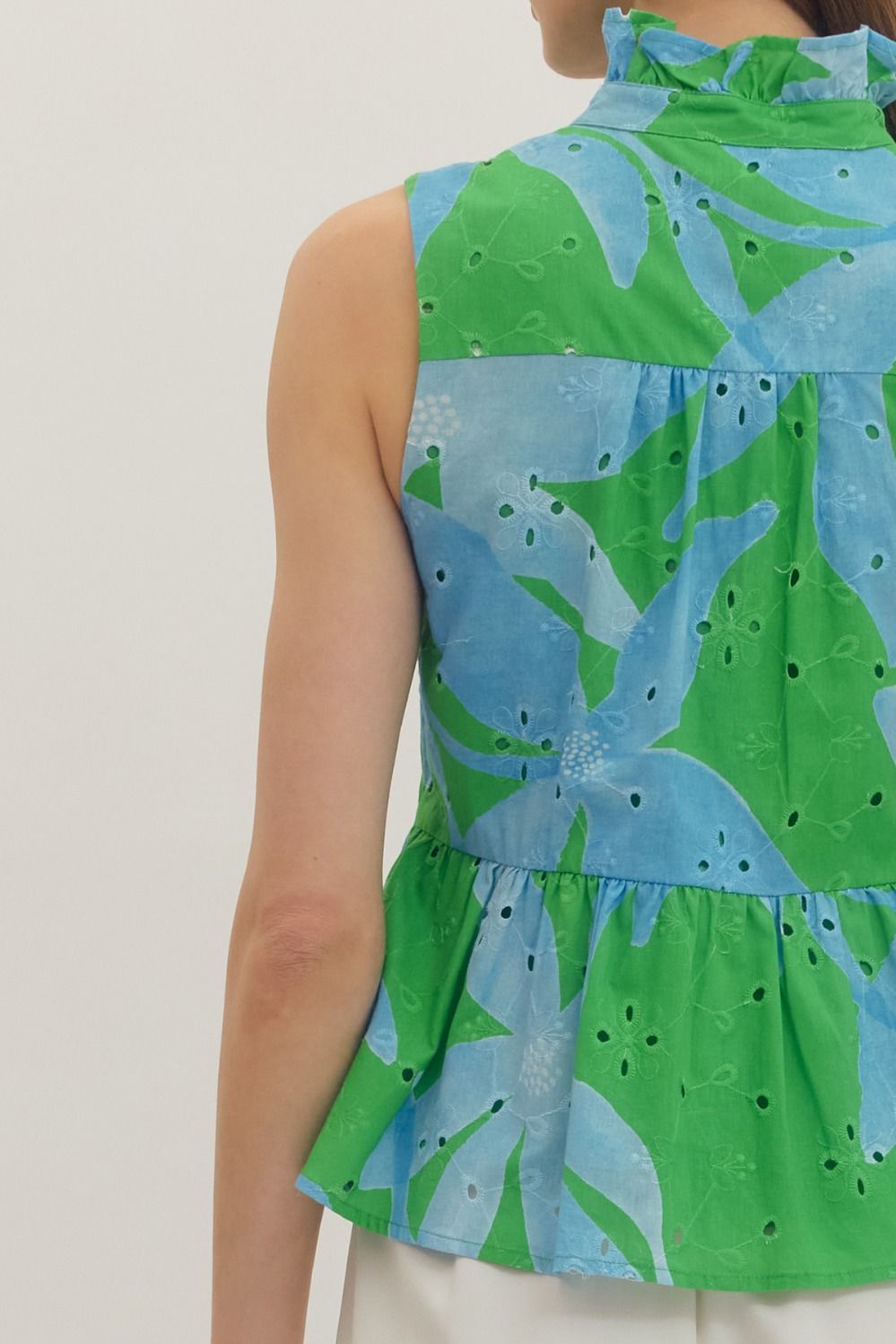 Botanical print Sleeveless Peplum Top