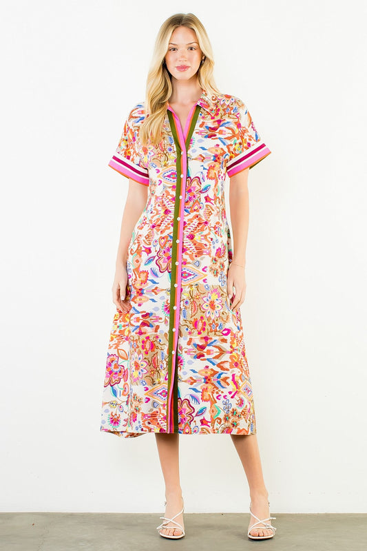 Button Down Maxi Flower Dress