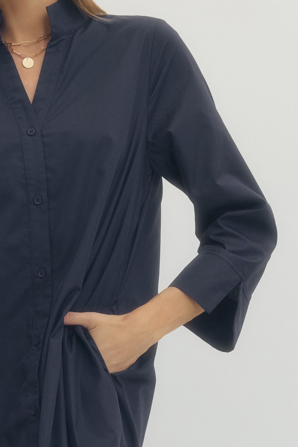 Button Front Midi Dress In Navy