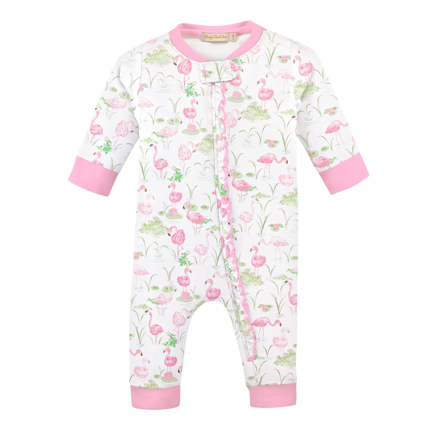 Baby Club Chic Flamingo Paradise Zipped Ruffle Coverall