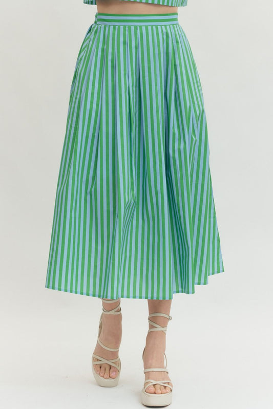 Cabana Stripe Maxi Skirt In Green Sky