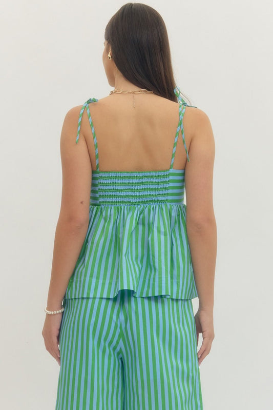 Cabana Stripe Tank Top In Green Sky