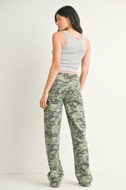 Carly Camo Low Rise Relaxed Straight Leg Denim