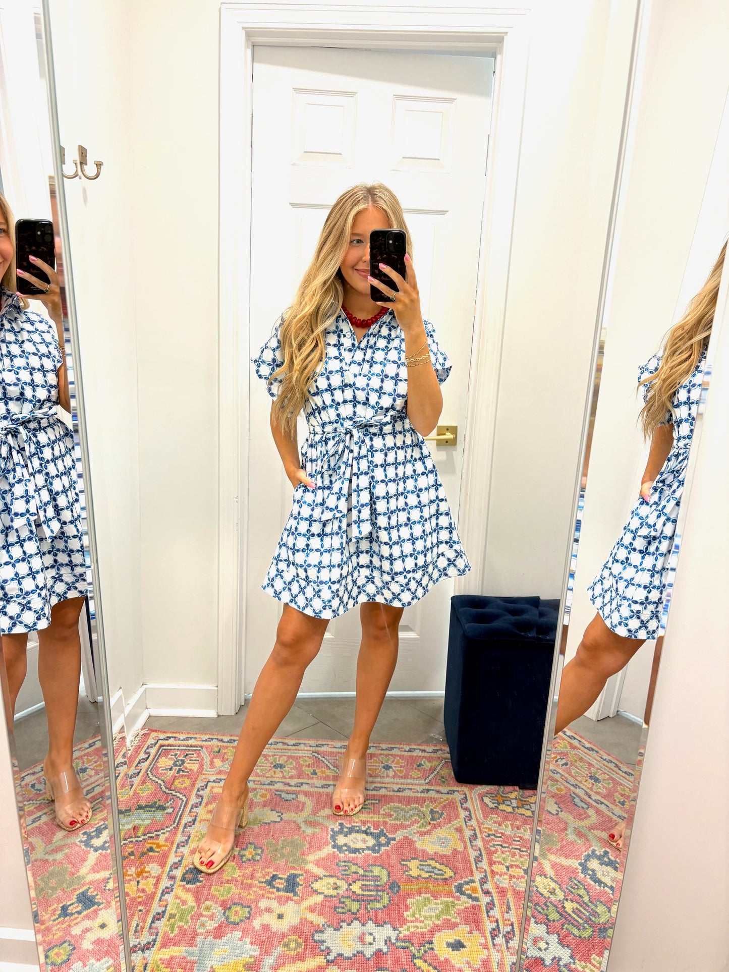 Chainlink Printed Mini Dress In Blue