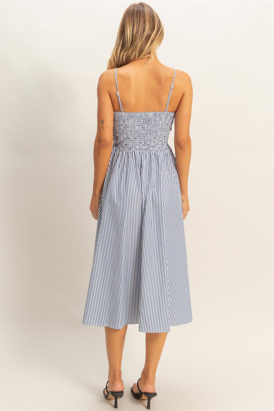 Charming Stripes Midi Dress In Navy