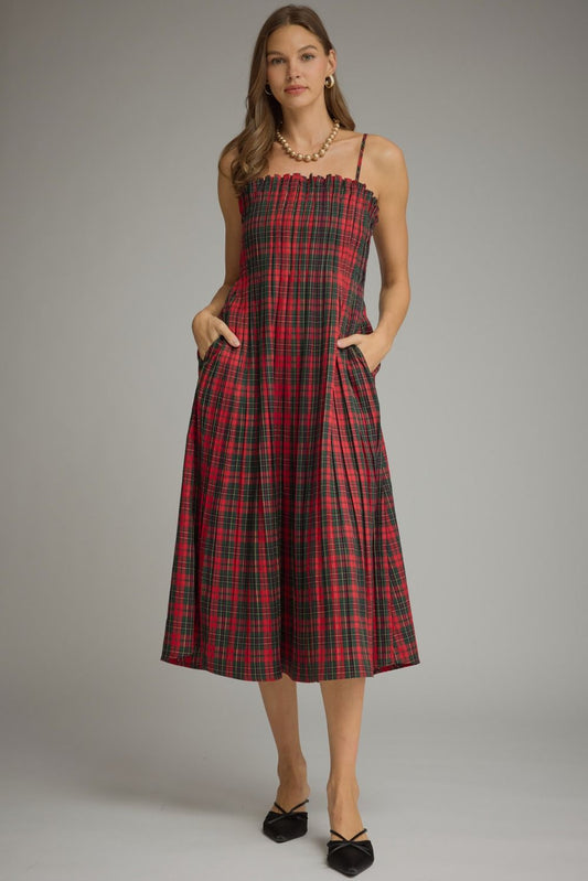 Classic Christmas Plaid Midi Dress
