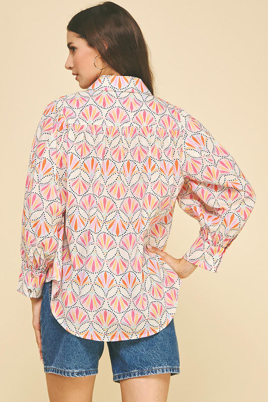 Colorful Bloom Button Down Blouse