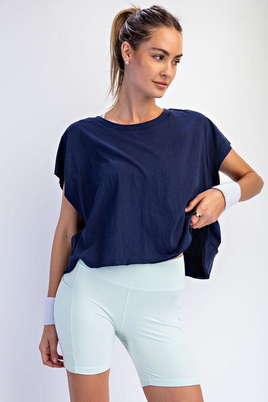 Cotton Slub Open Back Top In Navy