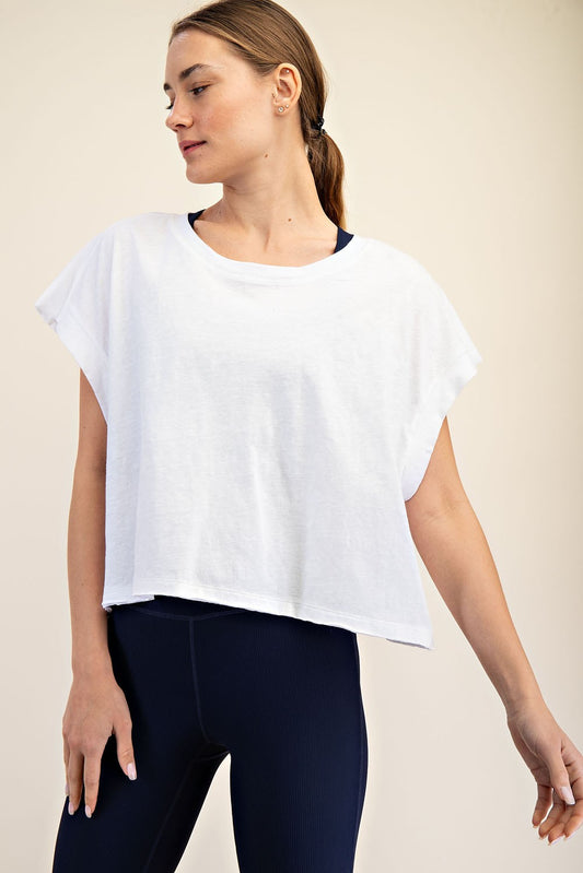 Cotton Slub Open Back Top In White