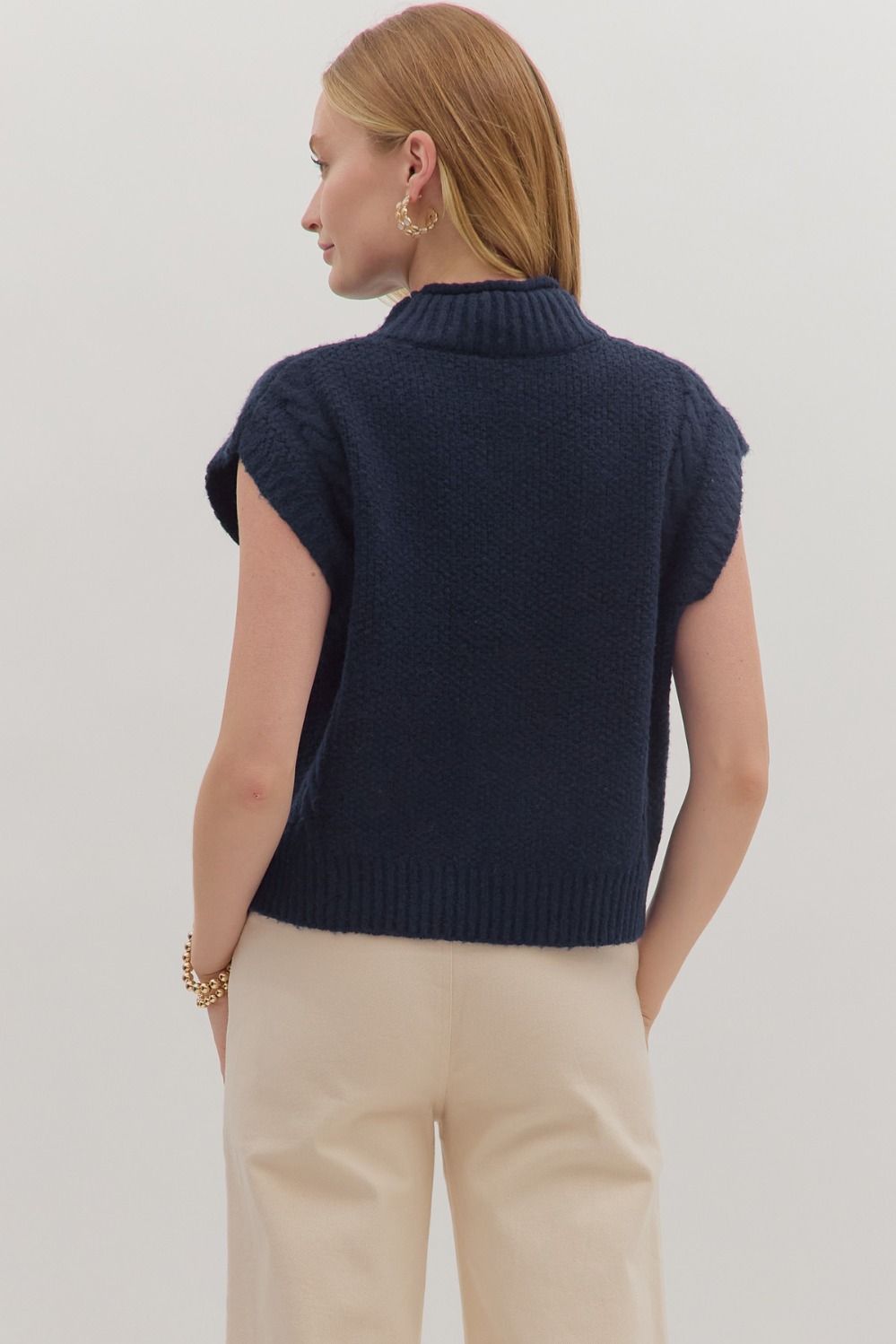 Cozy Mock Neck Sweater In Navy