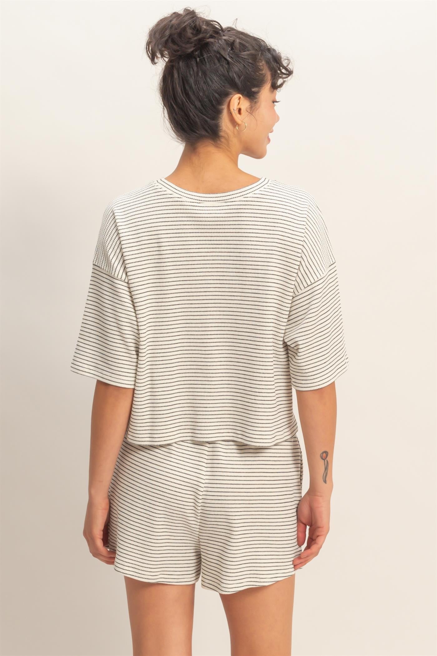 Cream Stripes Short Set