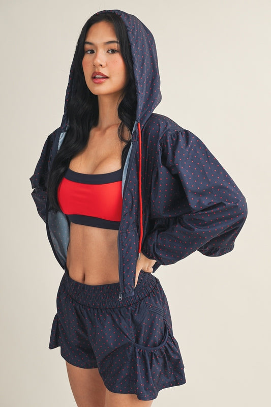 Cutie Polka Dot Lightweight Jacket In Navy & Red