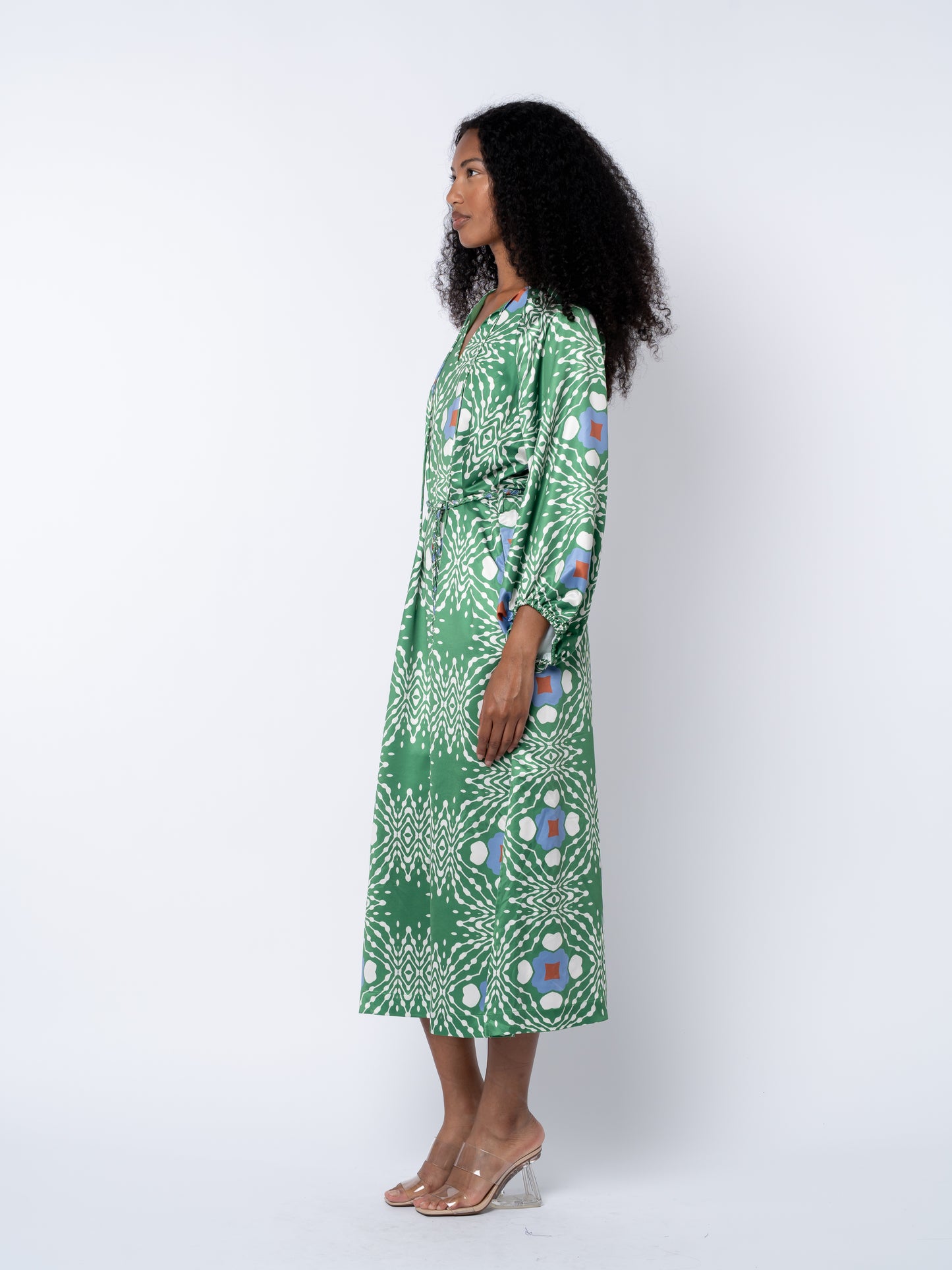 Geo Printed Midi Dress In Green