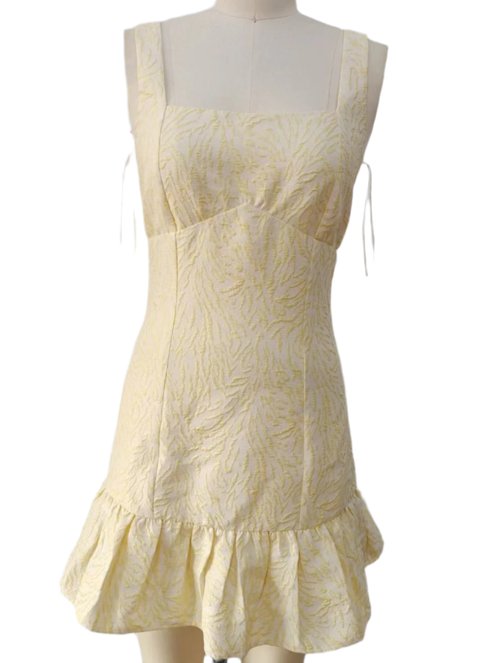 Jacquard Bubble Ruffle Dress In Yellow