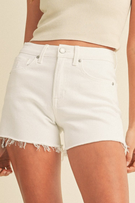 Marley High Rise Frayed Shorts In White