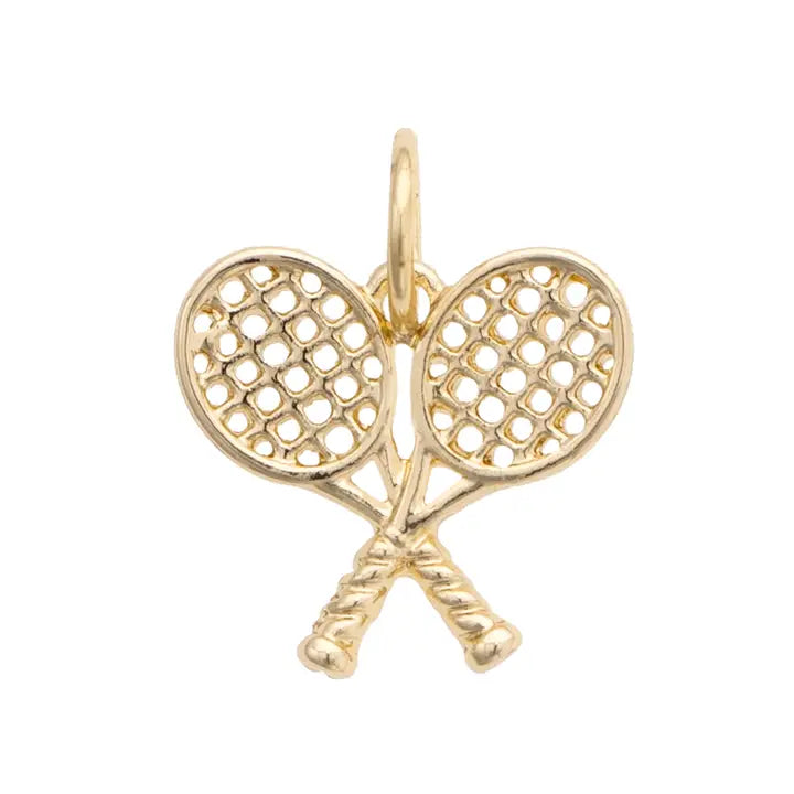 Double Tennis Racquet Charm in Shiny Gold