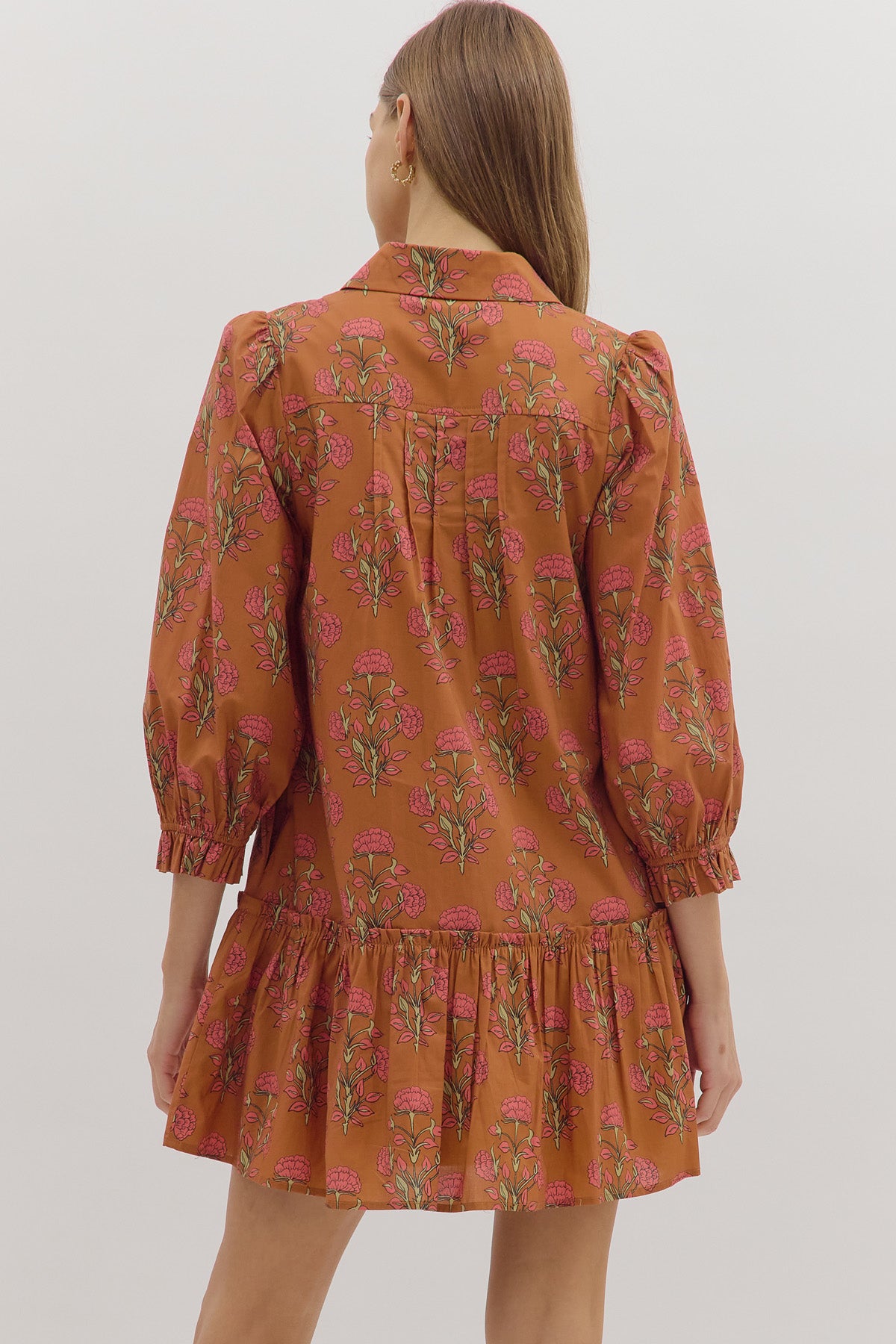 Garden Essence Floral Mini Dress In Brown