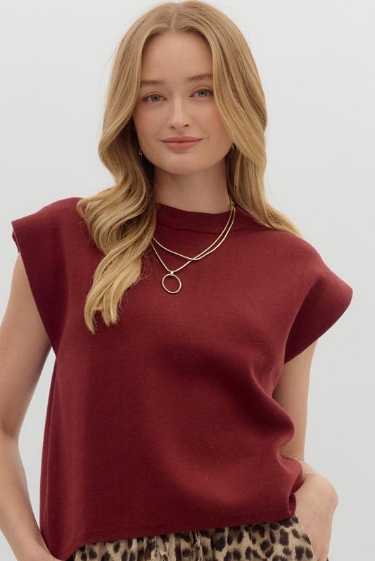 Fall Breeze Sweater Top In Burgundy