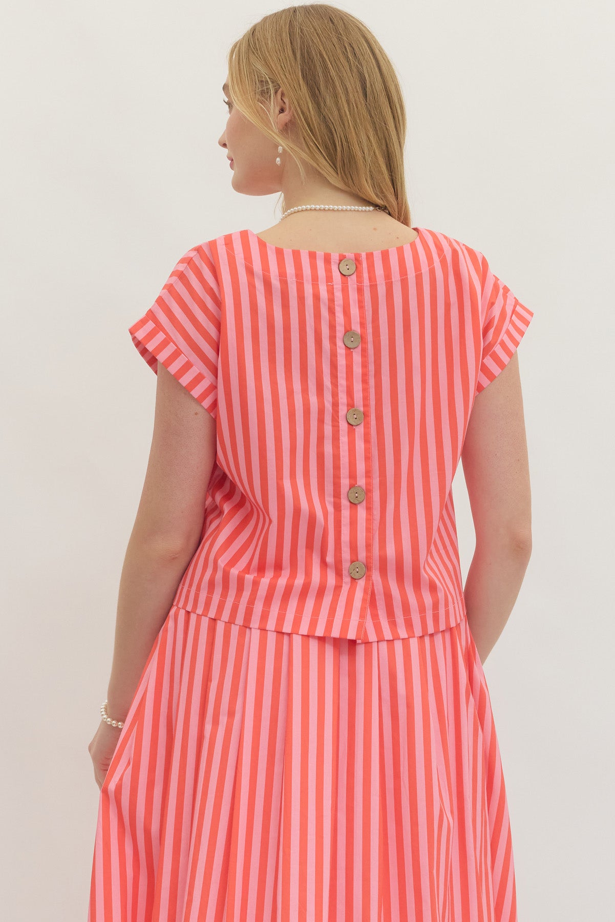 Cabana Stripe Button Back Top In Orange
