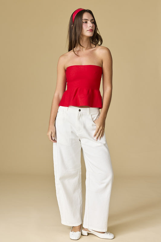 Ellie Strapless Knit Peplum Top