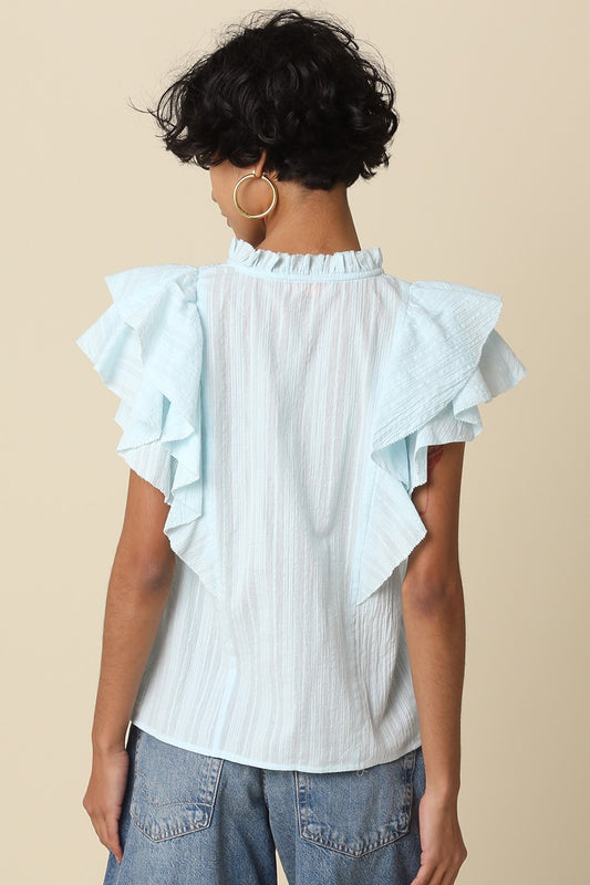 Elodie Ruffle Trim Tie Blouse In Blue