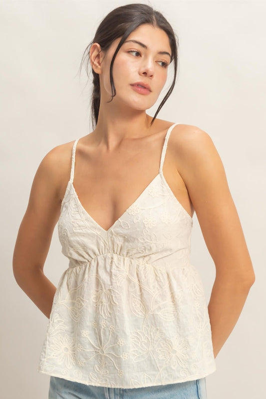 Embroidered Short Set In Cream