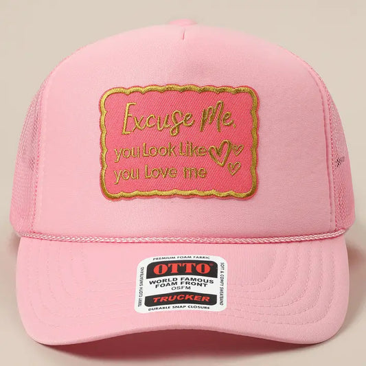 Excuse Me You Look Like You Love Me Trucker Hat In Pink