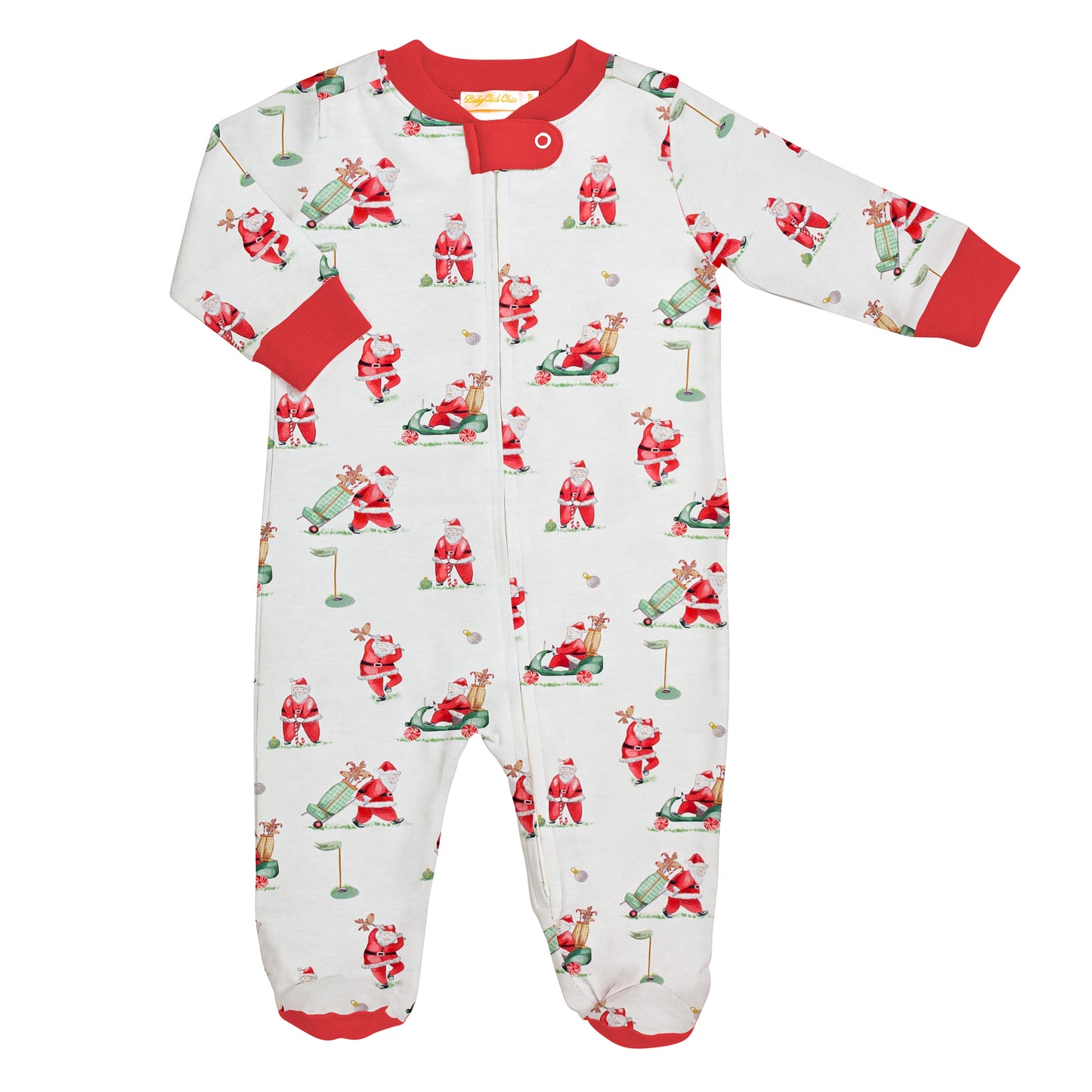 Baby Chic Santa’s Golf Zipper Footie