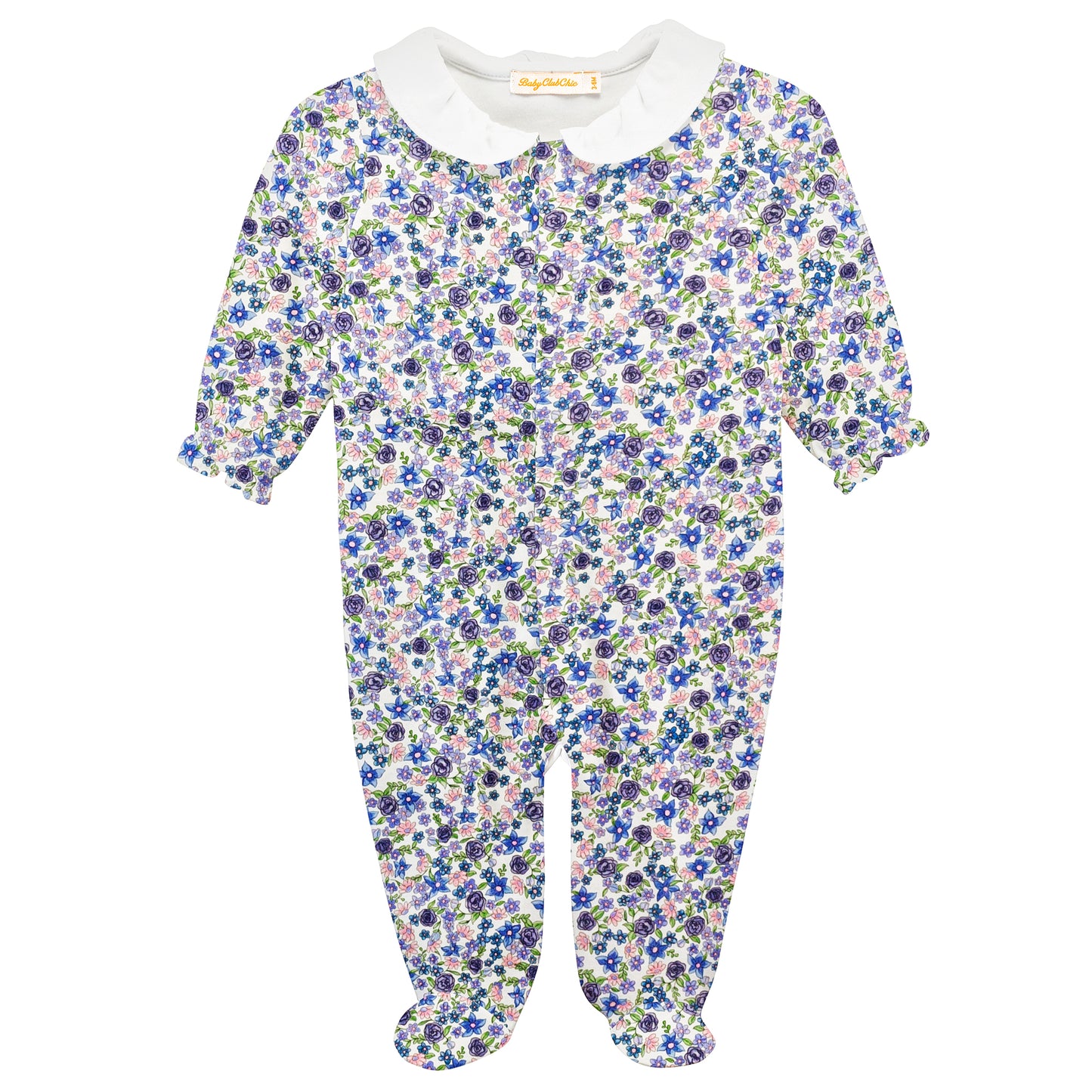 Baby Chic Blue Flowers Zipper Footie