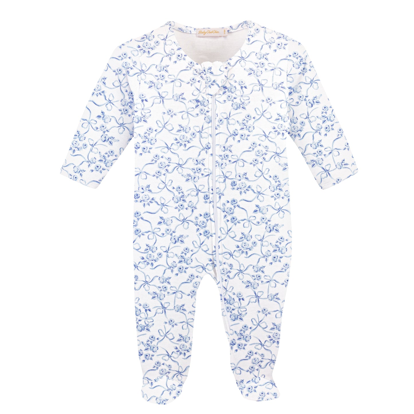 Baby Club Chic Blue Romantic Toile Zipped Footie