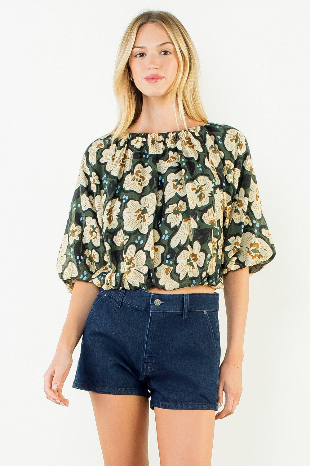 Fall Florals Cinched Waist Top