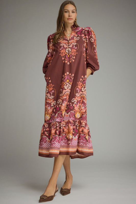 Fall In Love Floral Dress In Burgundy