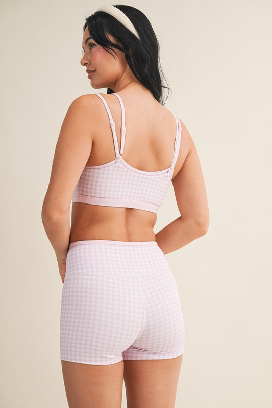 Feels Like Summer Gingham Double Layered Sports Bra In Pink
