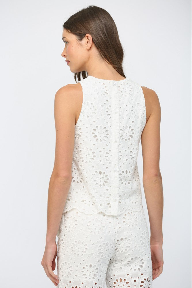Floral Eyelet Lace Top In Off White