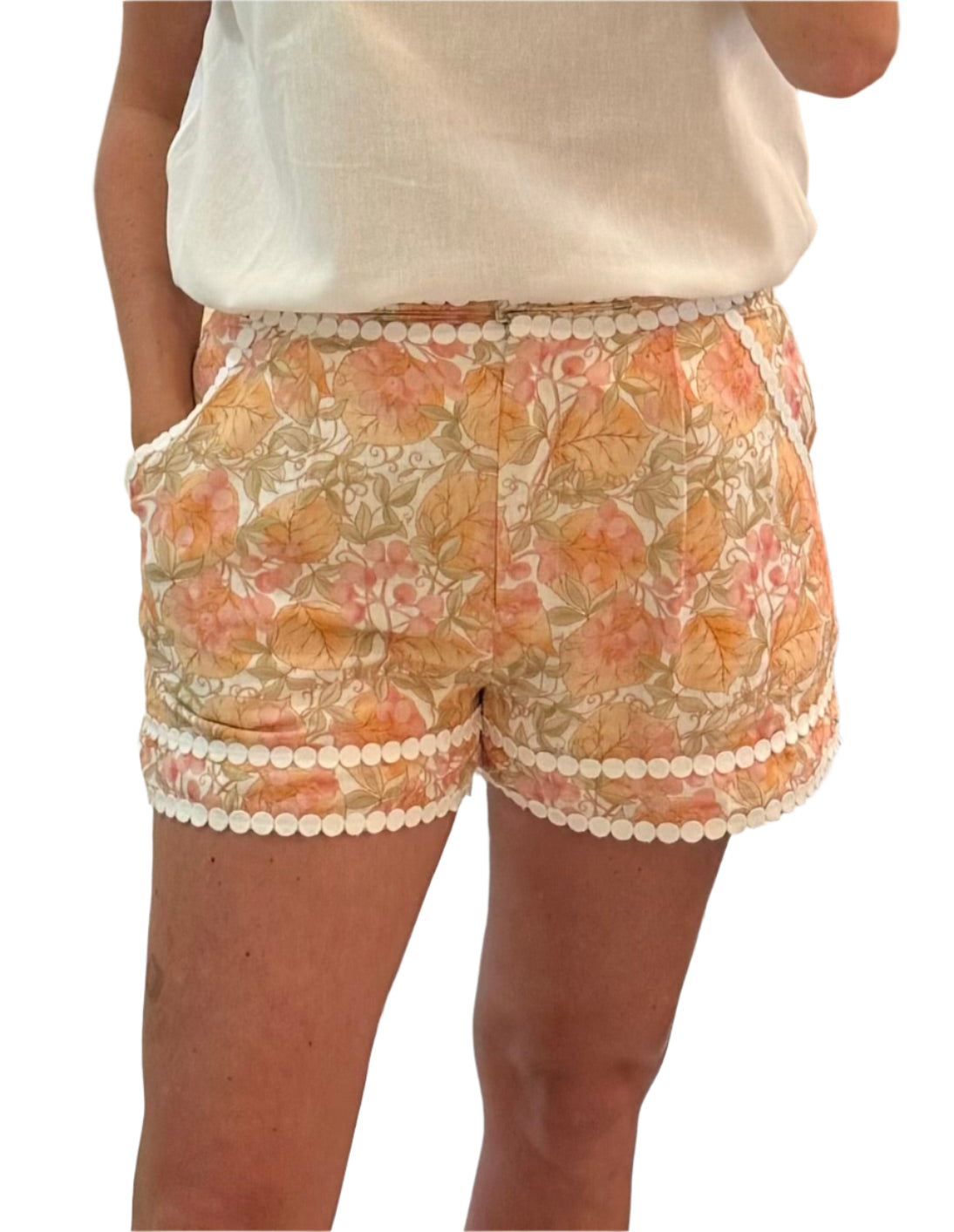 Sunny Days Print Trim Linen Shorts
