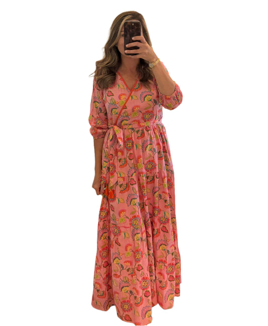 Wrap Dress In Twirly Pink Floral