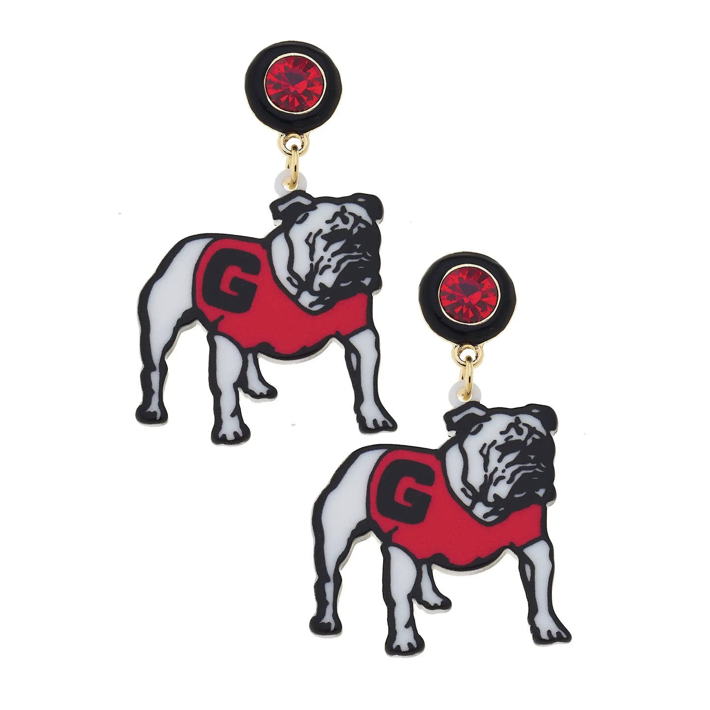 Georgia Hairy Dawg Resin Mascot Earrings in Red and Black