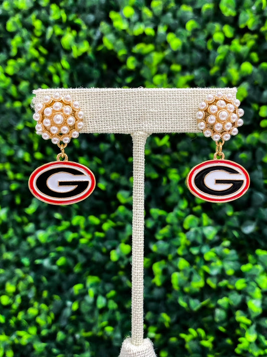 Georgia Logo Pearl Drop Earring