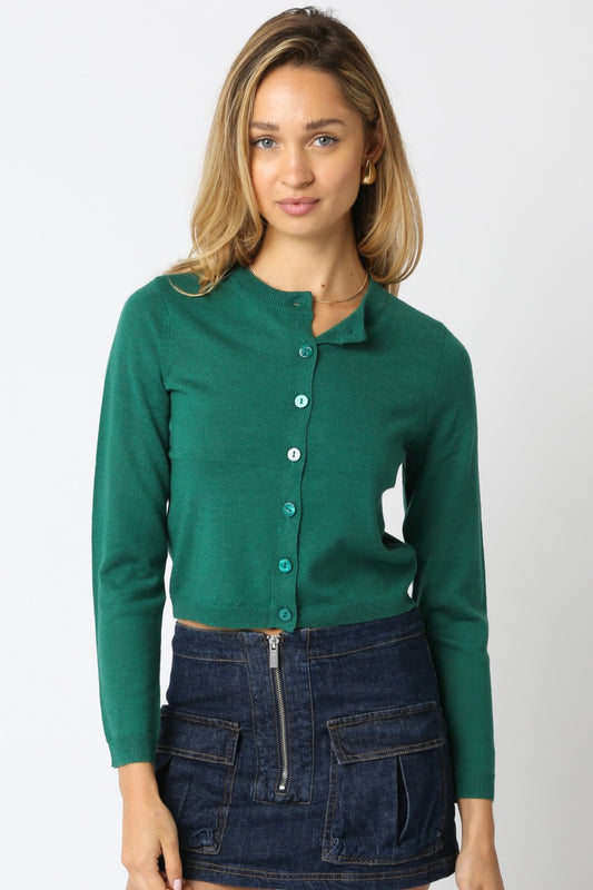 Gianna Knit Cardigan Top In Green