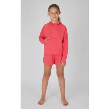 Girls Half Zip Hoodie & Short Set In Calypso Coral