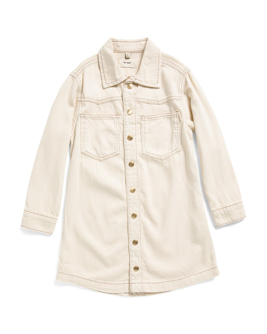Girls Simona Denim Dress in Ecru