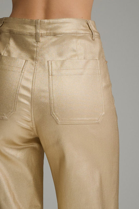 Gold Metallic Wide Leg Pants