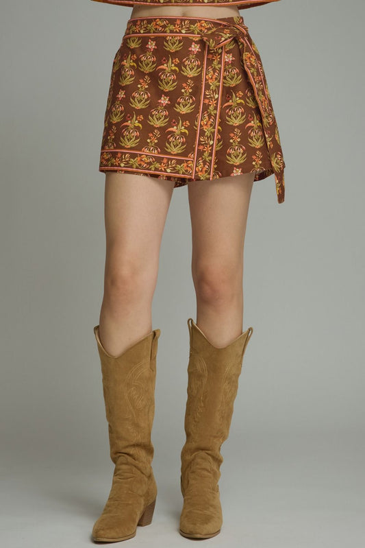 Golden Garden Wrap Skort In Brown