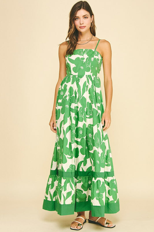 Green Floral Tiered Maxi Dress