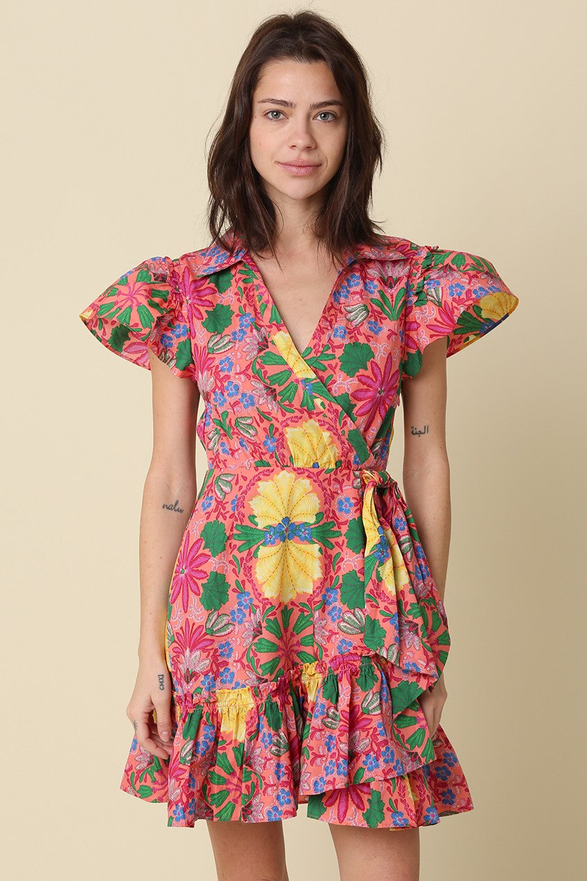 Guana Cay Floral Ruffle Wrap Mini Dress