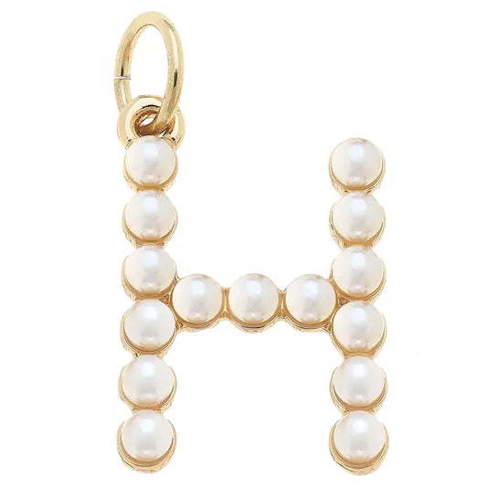 H Pearl-Studded Letter Charm in Ivory