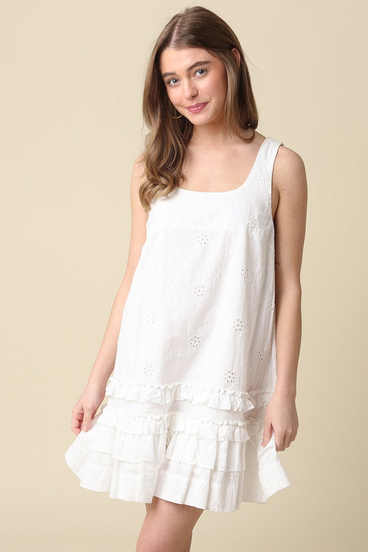 Hana Sleeveless Tiered Mini Dress In White