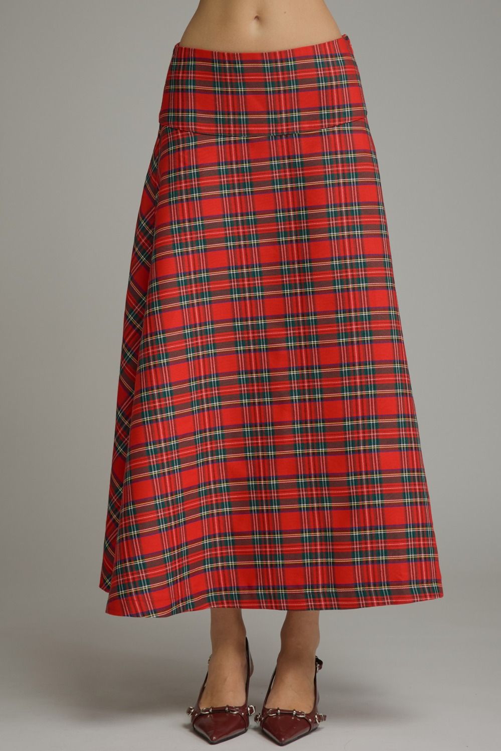 Holiday Plaid Midi Skirt In Red