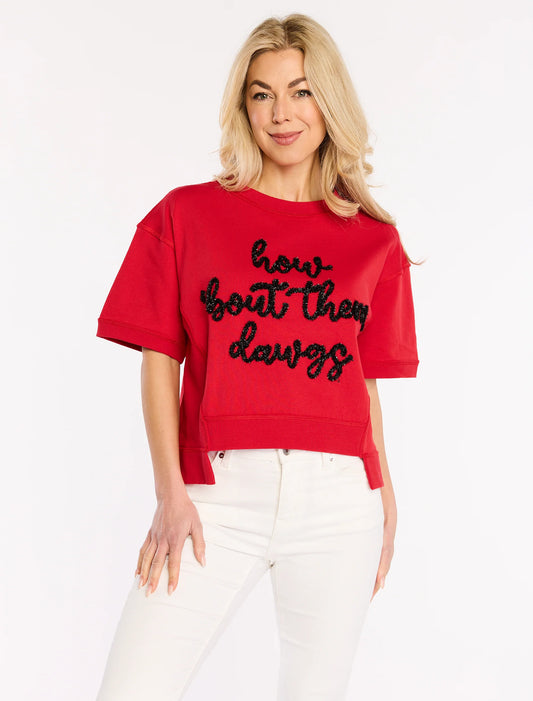 How Bout Them Dawgs Glitter Script Boxy Tee