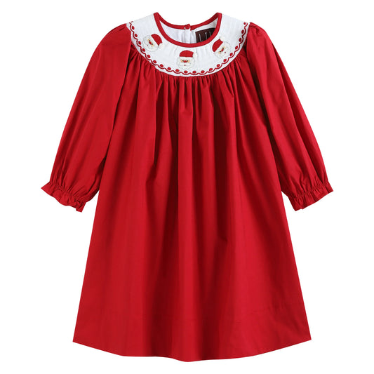 Red Santa Long Sleeve Smocked Dress
